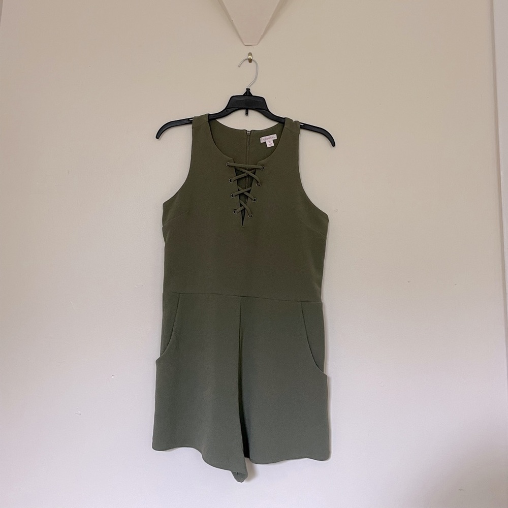 Xhileration Romper- Army Green- lace up
